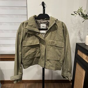 Abercrombie & Fitch Green Utility Jacket with Stand-Up Collar